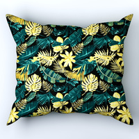 Poszewka bawełniana na jaśka 40x40 | 349zlo | czarna | liście monstera