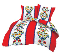 Pościel bawełniana 200x220 + poszewki na poduszkę 2*70x80 | 419red | czerwona | kwiaty