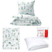 Zestaw pościeli  100x160 + 40x60 + prześcieradło we wzorze 80x160 | 235zie | biało zielona | morski