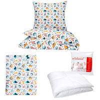 Zestaw pościeli  100x160 + 40x60 + prześcieradło we wzorze 80x160 | 411bia | biała | dinozaury