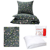 Zestaw pościeli  100x160 + 40x60 + prześcieradło we wzorze 80x160 | 121grafit | szara  | kwiaty bluszcz