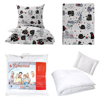 Zestaw pościeli 100x160 + 40x60 + prześcieradło we wzorze 80x160 | 061b-c | biało czerwona | koty