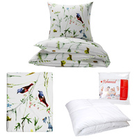 Zestaw pościeli  100x160 + 40x60 + prześcieradło we wzorze 80x160 | 179biały | biała | ptaki