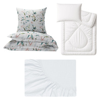 Zestaw pościeli  100x160 + 40x60 + prześcieradło jersey 80x160 | 131kol | biała | kwiaty i kolibry