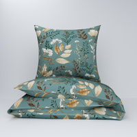 Pościel dla dziecka bawełniana 100x135 + poszewka na poduszkę 40x60 | 175zie | szałwiowa | kwiaty