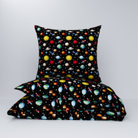 Pościel bawełniana 200x220 + poszewki na poduszkę 2*70x80 | 202czr | czarna | kosmos