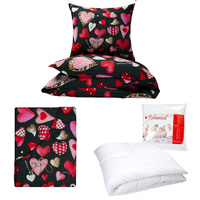 Zestaw pościeli  100x160 + 40x60 + prześcieradło we wzorze 80x160 | 073grf | grafitowa | serca walentynki