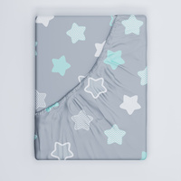 Prześcieradło z gumką do łóżeczka 80x200 bawełniane | 300mie | szaro miętowa | gwiazdki