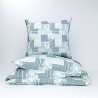Pościel bawełniana 160x200 + poszewki na poduszkę 2*70x80 | 137Nmi | szaro miętowa | patchwork z sercami