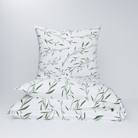 Pościel bawełniana 200x220 + poszewki na poduszkę 2*70x80 | 102bzi | biało zielona | liście