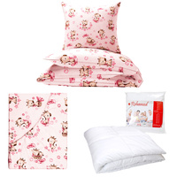 Zestaw pościeli  100x160 + 40x60 + prześcieradło we wzorze 80x160 | 511róż | różowa | żyrafy
