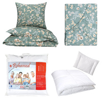 Zestaw pościeli  100x160 + 40x60 + prześcieradło we wzorze 80x160 | 205zie | szałwiowa | kwiaty