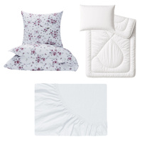 Zestaw pościeli 100x160 + 40x60 + prześcieradło jersey 80x160 | 118róż | biało różowa | kwiaty róże