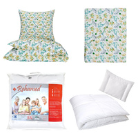 Zestaw pościeli  100x160 + 50x60 + prześcieradło we wzorze 80x160 | 016zie | biało niebieska | dinozaury