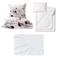 Zestaw pościeli 100x160 + 40x60 + prześcieradło jersey 80x160 | ecri | kwiaty magnolie | 359mag