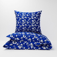 Pościel bawełniana 200x220 + poszewki na poduszkę 2*70x80 | 195gra | granatowa | kwiaty