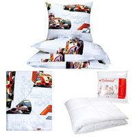 Zestaw pościeli  100x160 + 50x60 + prześcieradło we wzorze 80x160 | 238sza | szara | auta formuła