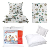 Zestaw pościeli  100x160 + 40x60 + prześcieradło we wzorze 80x160| 138zie | zielona | safari autka