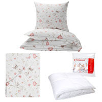 Zestaw pościeli  100x160 + 50x60 + prześcieradło we wzorze 80x160 | 428mys | biała | myszki w kwiatach