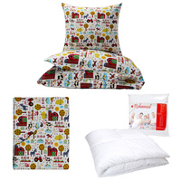 Zestaw pościeli  100x160 + 40x60 + prześcieradło we wzorze 80x160 | 081min | kolorowa | farma