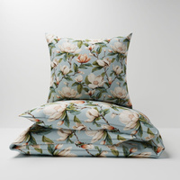 Pościel bawełniana 200x220 + poszewki na poduszkę 2*70x80 | 075nie | niebieska | kwiaty jabłoni