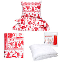 Zestaw pościeli  100x160 + 40x60 + prześcieradło we wzorze 80x160 | 094cze | czerwona | świąteczny renifery
