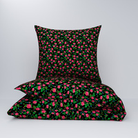 Pościel bawełniana 160x200 + poszewki na poduszkę 2*70x80 | 119cza | czarna | róże góralskie
