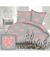 Pościel bawełniana 200x220 + poszewki na poduszkę 2*70x80 | 330cze | szaro czerwona | serca walentynki