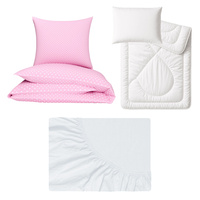 Zestaw pościeli  100x160 + 50x60 + prześcieradło jersey 80x160 | groszki różowe | różowa | grochy