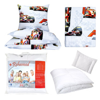 Zestaw pościeli  100x160 + 40x60 + prześcieradło we wzorze 80x160 | 238sza | szara | auta formuła