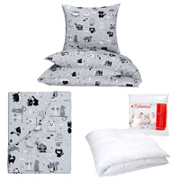 Zestaw pościeli  100x160 + 40x60 + prześcieradło we wzorze 80x160 | 112róż | szaro różowa | koty