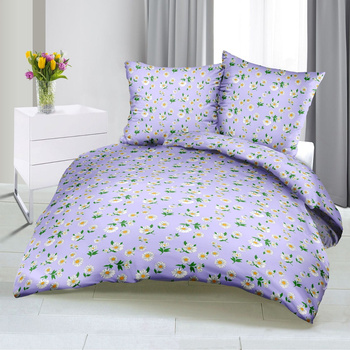 Pościel z kory 160x200 + poszewki na poduszkę 2*70x80 | 274niebieski | niebieska | kwiaty stokrotki