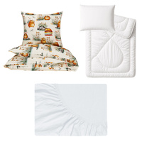 Zestaw pościeli 100x160 + 40x60 + prześcieradło jersey 80x160 | 152kap | ecri | zwierzątka kapibary