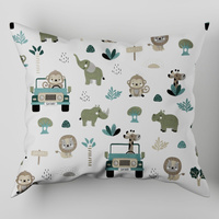 Poszewka bawełniana na poduszkę 50x50| 138zie | zielona | safari autka