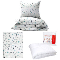 Zestaw pościeli  100x160 + 50x60 + prześcieradło we wzorze 80x160 | 320mie | biała | kwiaty