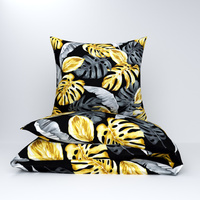 Pościel z kory 200x220 + poszewki na poduszkę 2*70x80 | 455zlo | czarna | liście monstera