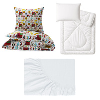 Zestaw pościeli 100x160 + 40x60 + prześcieradło jersey 80x160 | 081min | kolorowa | farma