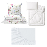 Zestaw pościeli  100x160 + 40x60 + prześcieradło jersey 80x160 | 121pas | biała | kwiaty bluszcz
