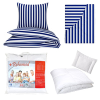 Zestaw pościeli  100x160 + 40x60 + prześcieradło we wzorze 80x160 | 213gra | biało granatowa | pasy