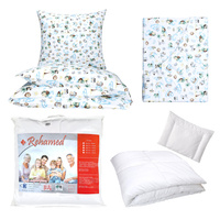 Zestaw pościeli  100x160 + 50x60 + prześcieradło we wzorze 80x160 | 210mor | niebieska | żółwie ryby morski