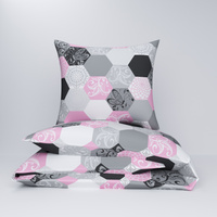 Pościel z kory 160x200 + poszewka na poduszkę 50x60 | 208Nro | różowa | plastry miodu