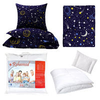 Zestaw pościeli 100x160 + 50x60 + prześcieradło we wzorze 80x160 | 202pla | granatowa | kosmos