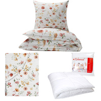 Zestaw pościeli  100x160 + 40x60 + prześcieradło we wzorze 80x160 | 415red | biało czerwona | polne kwiaty