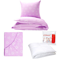 Zestaw pościeli  100x160 + 50x60 + prześcieradło we wzorze 80x160 | 070now | różowa | serca walentynki