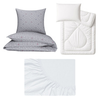 Zestaw pościeli 100x160 + 50x60 + prześcieradło jersey 80x160 | 177sza | szara | geometryczna