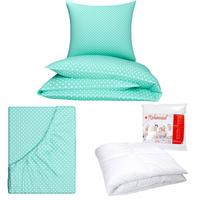 Zestaw pościeli  100x160 + 50x60 + prześcieradło we wzorze 80x160 | groszki miętowe | miętowa | grochy