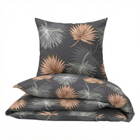 Pościel bawełniana 180x200 + poszewki na poduszkę 2*70x80 | D373cza | czarna | liście palm