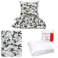 Zestaw pościeli  100x160 + 40x60 + prześcieradło we wzorze 80x160 | moro zielony | zielona | moro