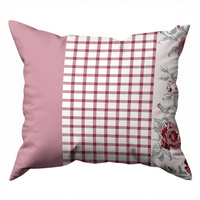 Poszewka z kory 50x60 | 063roz | szaro różowa | róże i pasy