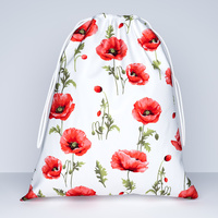 Worek na pościel do przedszkola żłobka | 126bia | biało czerwona | kwiaty maki